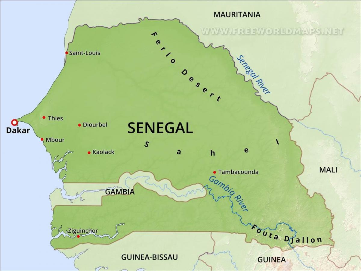 žemėlapis fizinis žemėlapis Senegalas
