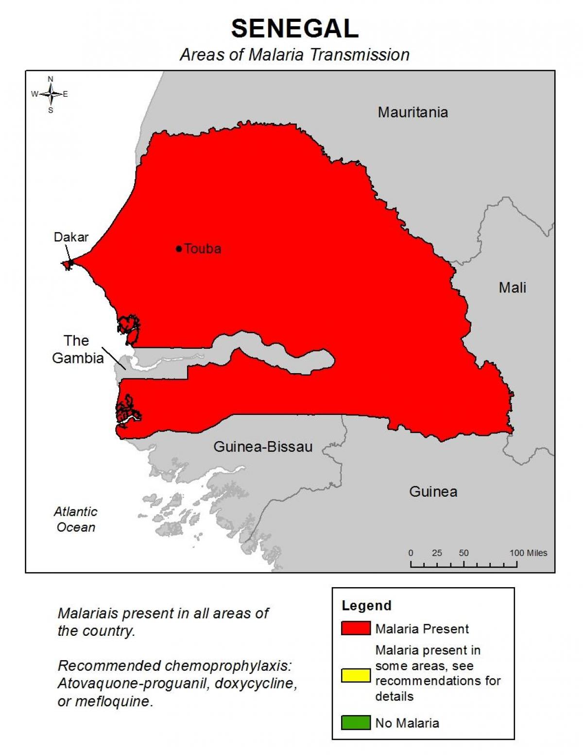 žemėlapis Senegalas maliarija