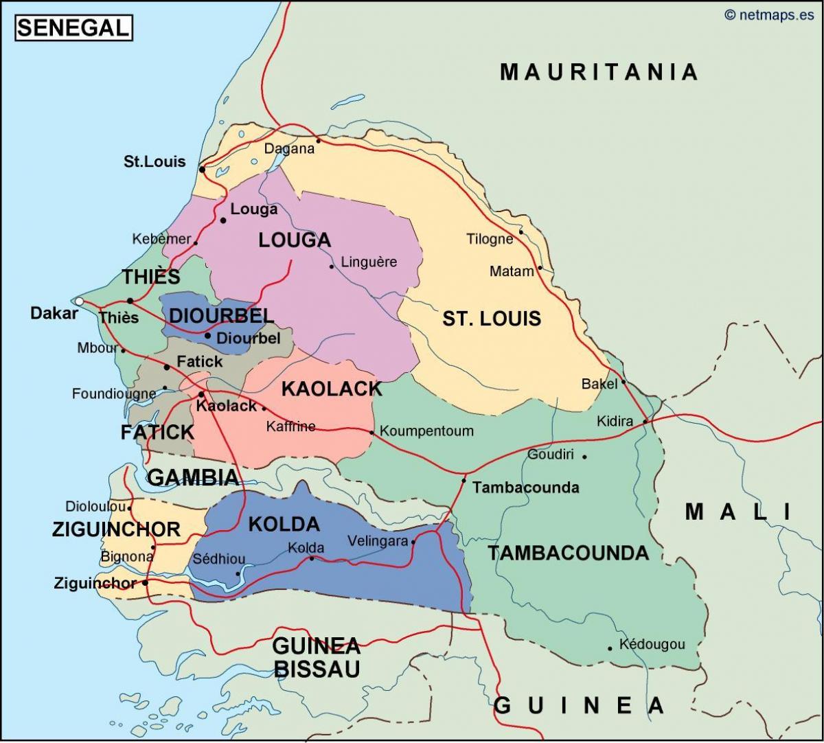 žemėlapis Senegalas šalį