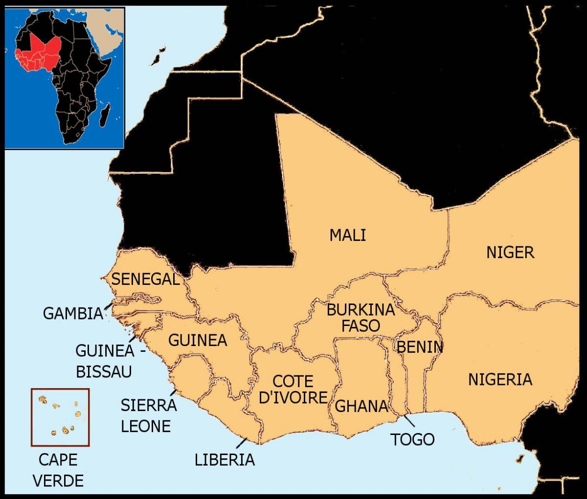 žemėlapis Senegalo vakarų afrikos žemėlapis