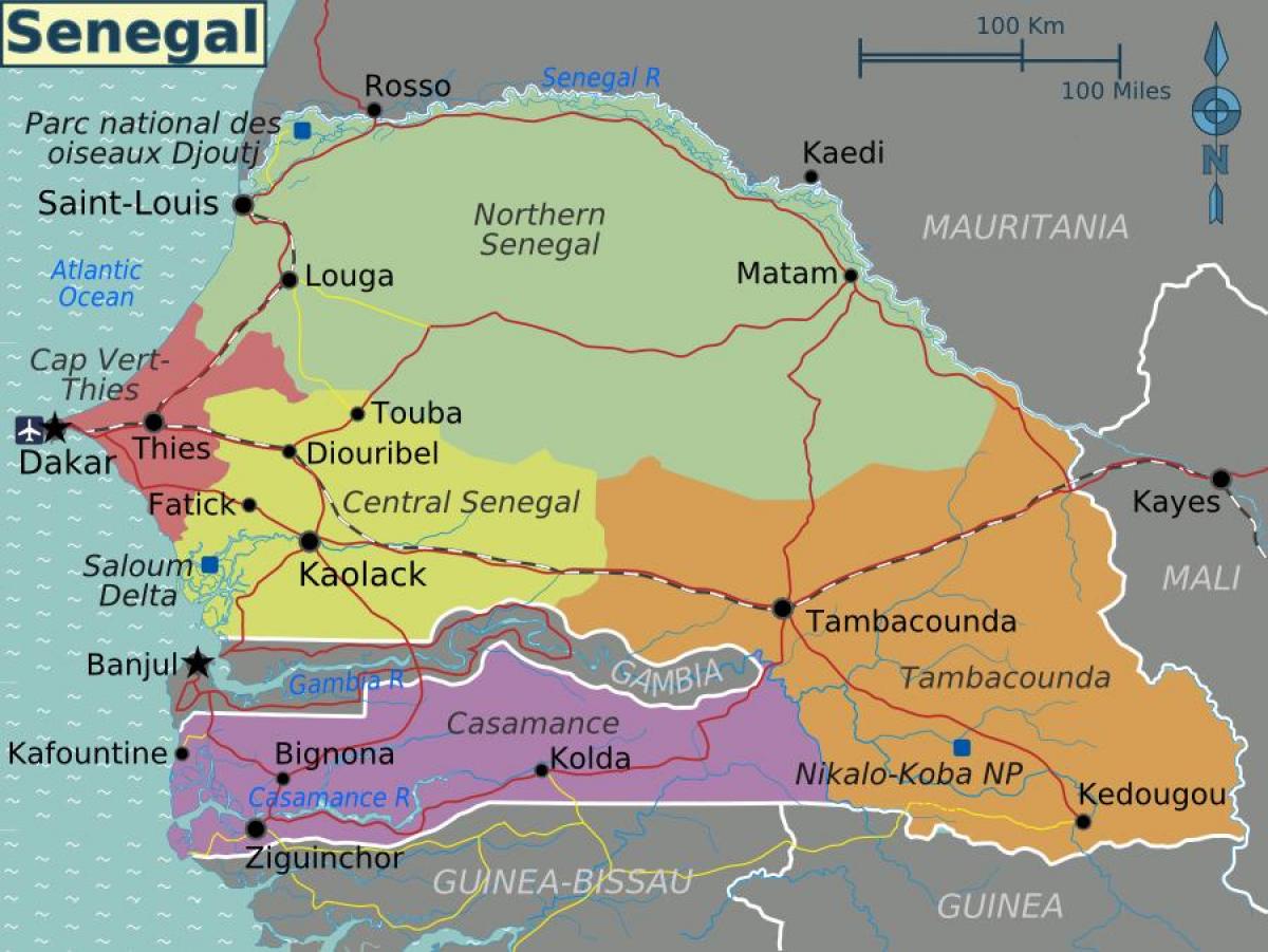 žemėlapis Senegalas politinė