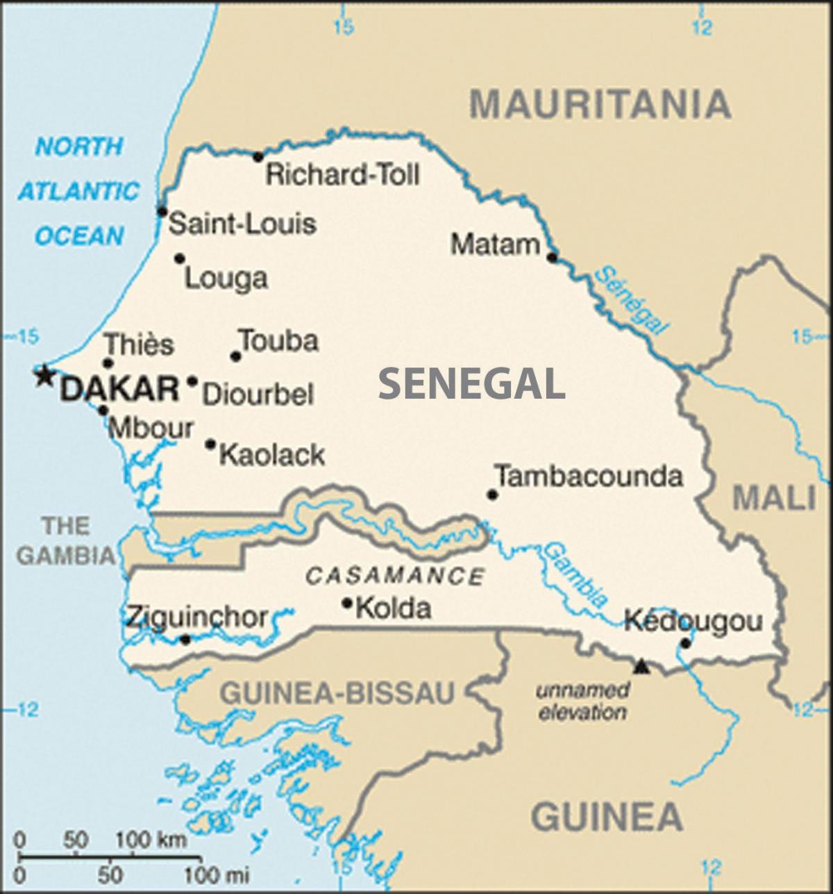 žemėlapis Senegalas ir aplinkinių šalių